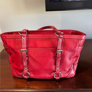 Coach Red Leather Tote Bag